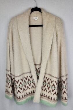 Ana Cardigan Womens 2x Eyelash Fuzzy Plush boho Aztec cabincore cozycore comfy